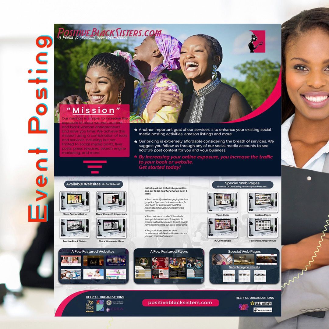 PositiveBlackS1's tweet image. Got a new website to promote or an event needing extra visibility? We can design eye-catching graphics and craft engaging content to share across our network. Check out the details and samples here: bit.ly/3Y2bcR8 #EventPromotion