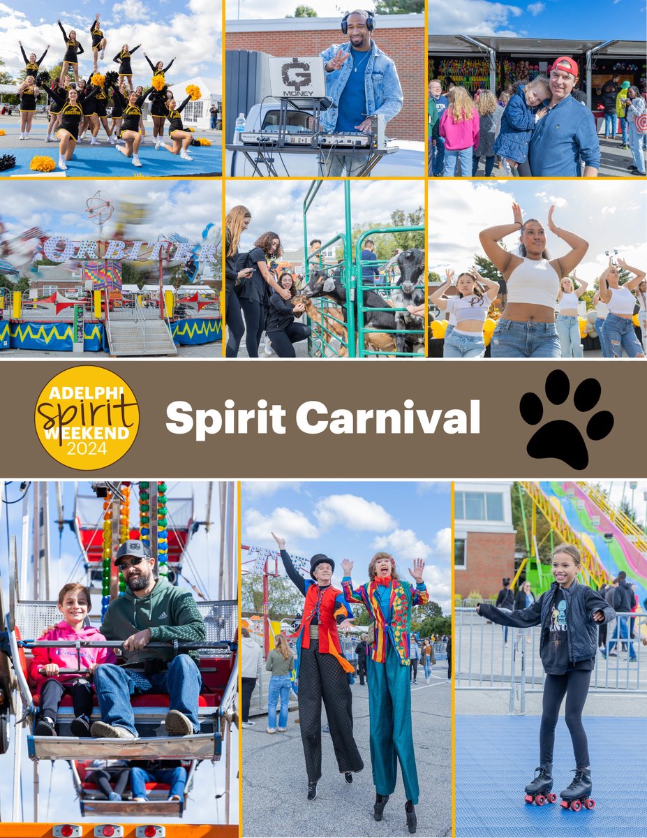 AdelphiU's tweet image. Join us for the Spirit Carnival at 1PM! We are excited to be with our Panther Family for a day full of rides, games, amazing food, and great music. adelphi.edu/events/spirit-… #AdelphiSpiritWeekend