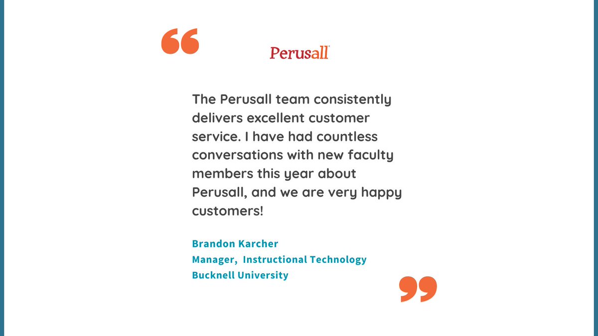 "The Perusall team consistently delivers excellent customer service, and we are very happy customers!"

Thank you to Brandon Karcher <a href="/BucknellU/">Bucknell University</a> for sharing his experience about the #Perusall team! We’re always here to support educators every step of the way.
#FacultySuccess
