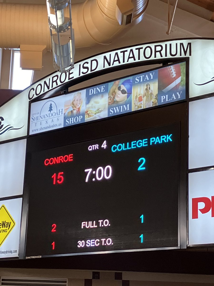 ConroeHighSwim's tweet photo. Conroe girls water polo team beat College Park last night to wrap up district play , go 5-0, and stay undefeated in district 8. They will enter next weeks district tournament as the #1 seed 🤽🏻‍♀️@ConroeCourier @ConroeHSCISD @Tasha_Smith78 @CoachHardeman https://t.co/zmVkdcMdFR