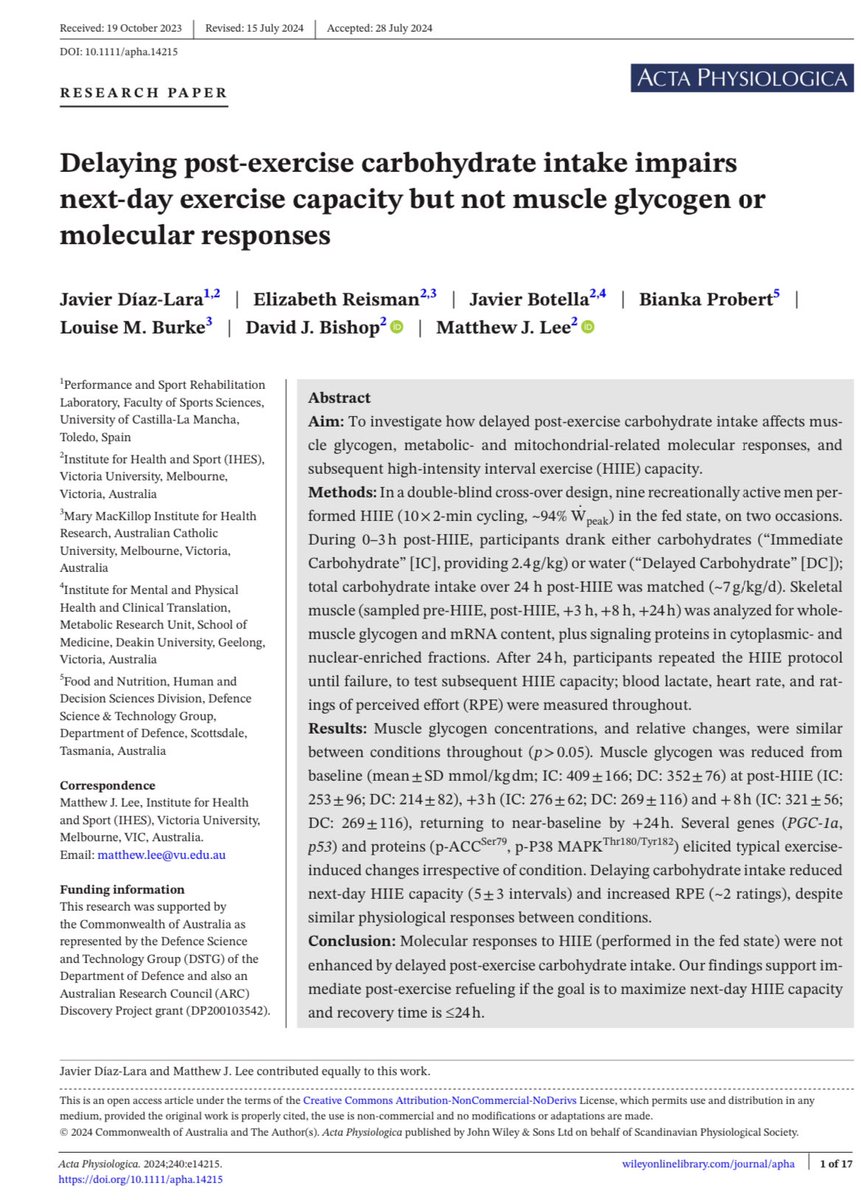 Delaying carbs after your workout is killing your recovery. ⛽️

Recent research suggests that delaying post-exercise carbs could actually impair your recovery and next-day performance, despite the belief that glycogen stores can be replenished later.

Participants who delayed