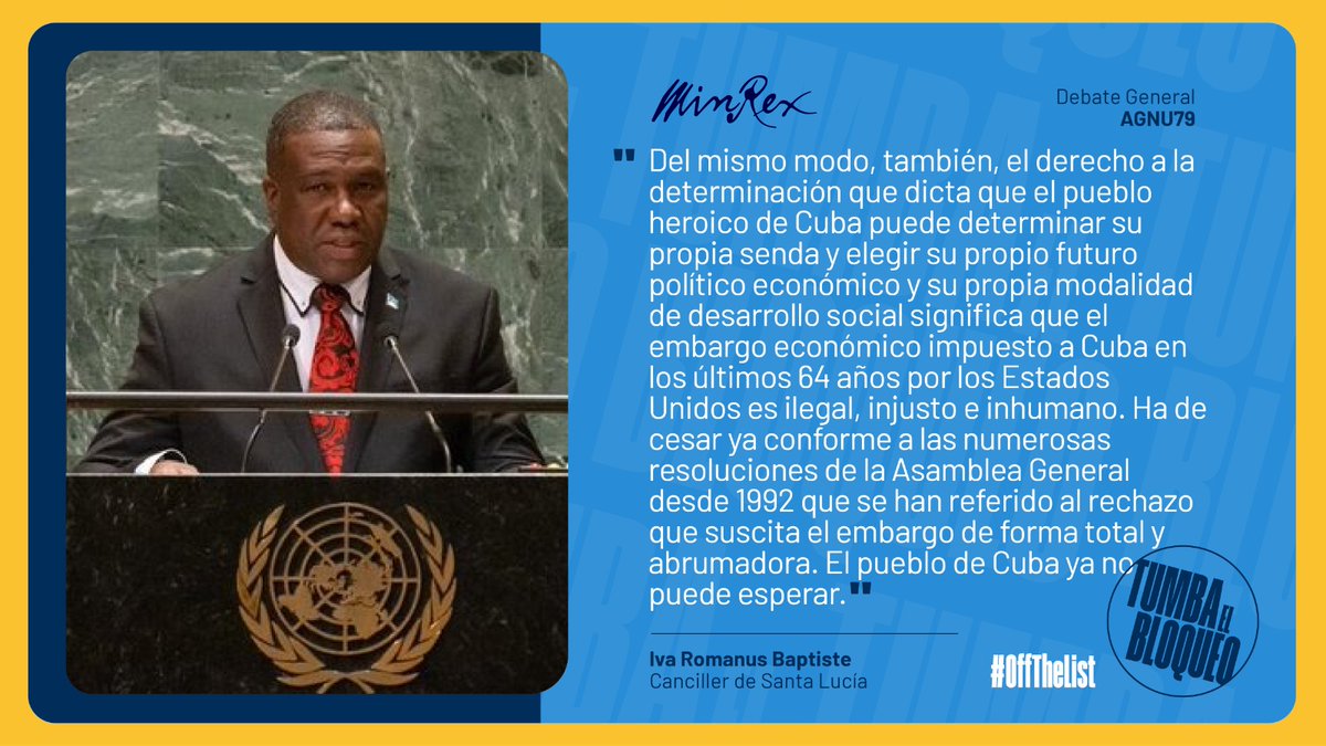 Demanda del levantamiento del bloqueo de EEUU contra #Cuba y exclusión de la lista de países patrocinadores del terrorismo están entre los temas más abordados por jefes de Estado y Gobierno en Asamblea General de <a href="/ONU_es/">Naciones Unidas</a>. 

#TumbaElBloqueo
