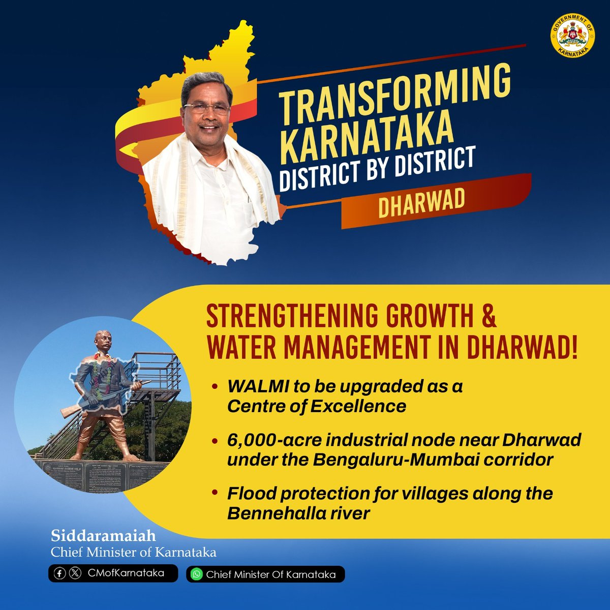 siddaramaiah's tweet image. Dharwad is set for a transformation! 

From water management upgrades to industrial growth and flood protection, the district is moving towards a stronger future.

#Dharwad #Hubli #HubliDharwad #GuaranteeSarkara #TransformingKarnataka