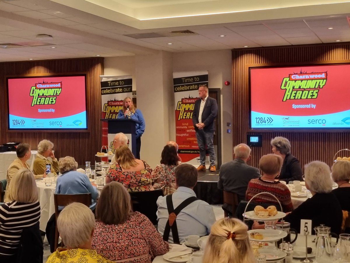 Mayor of Charnwood, Cllr Dr Julie Bradshaw MBE is speaking to our Community Heroes guests, announcing that there will be a special new award added to mark 50 years of Charnwood borough. 🏆
