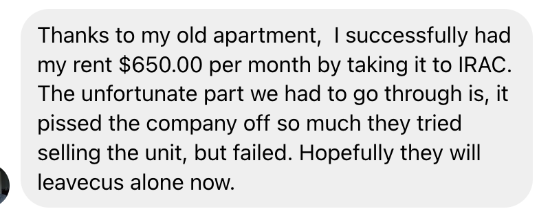 It's so nice when people share their successes with us. Please help protect PEI Tenants from unscrupulous landlords and illegal rent increases Registry.MyOldApartment.org