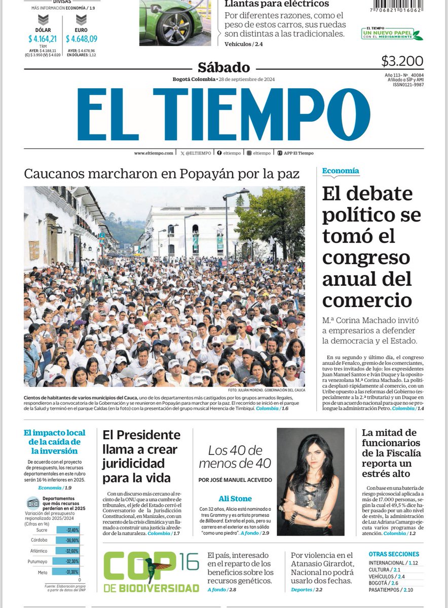 Un Cauca que no siga siendo el escenario de las guerras de los grupos armados. Un Cauca en paz. Un Cauca libre del dolor. Eso es lo que piden sus habitantes, que ayer marcharon para exigir el fin del acoso de la violencia. Portada <a href="/ELTIEMPO/">EL TIEMPO</a> #Cauca <a href="/Proclama/">Proclama del Pacífico</a>