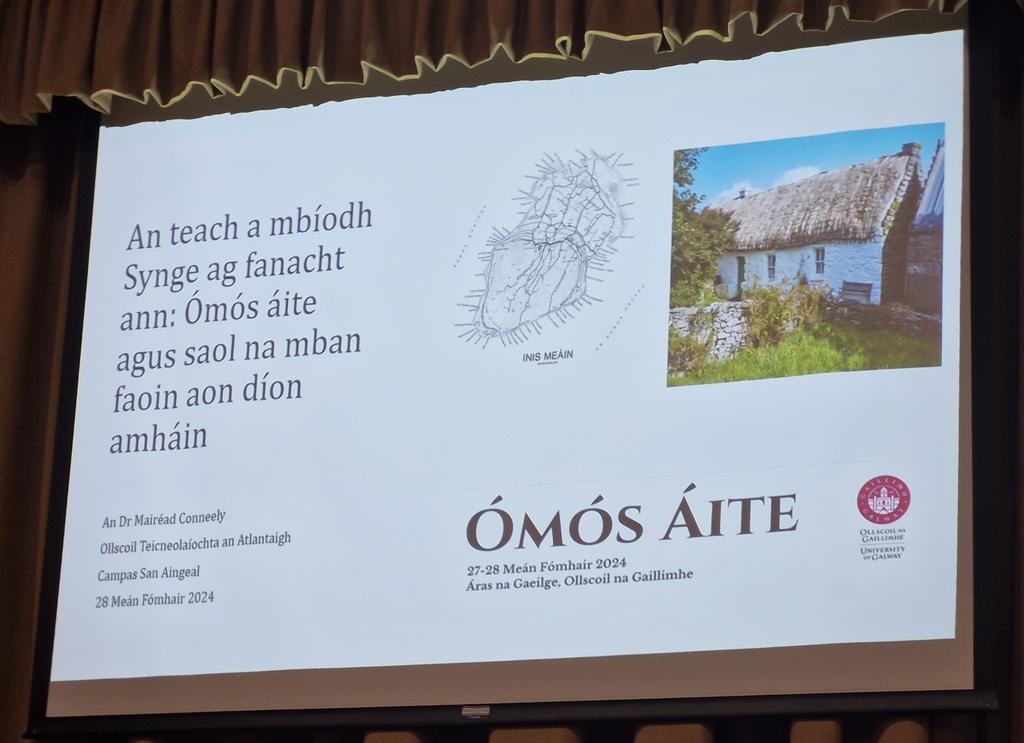 An Dr Mairéad Conneely leis an aoiléacht a thabharfaidh an Chomhdháil ar Litríocht agus ar Chultúr na Gaeilge chun críche. 'An teach a mbíodh Synge ag fanacht ann: Ómós áite agus saol na mban faoin aon díon amháin'. <a href="/GaeilgeOnaG/">Gaeilge, Ollscoil na Gaillimhe</a> 
<a href="/uniofgalway/">Ollscoil na Gaillimhe | University of Galway</a>