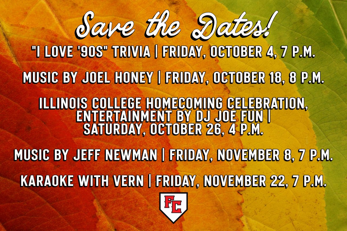 FutureChampsIL's tweet photo. SAVE THE DATES — Check out the fall fun being planned at Future Champions! 😀🎶💙🎤 #FutureChampions #JacksonvilleIL #trivianight #livemusic #karaokenight https://t.co/CVLcARkLKD