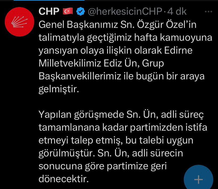 EdizUnEdirne's tweet photo. Çok Yakında Yine Yuvamda olacağım...

Bu süreçte benim üzerimden partimin yıpratılmasına asla müsade etmem.

Genel Başkanımızın istifamı istediği iftirası  CHP Resmi hesabından yalanlanmıştır.
Pazartesi detaylı açıklamamı basın ve kamuoyuna paylaşacağım... https://t.co/qbJ3Pxh1iu