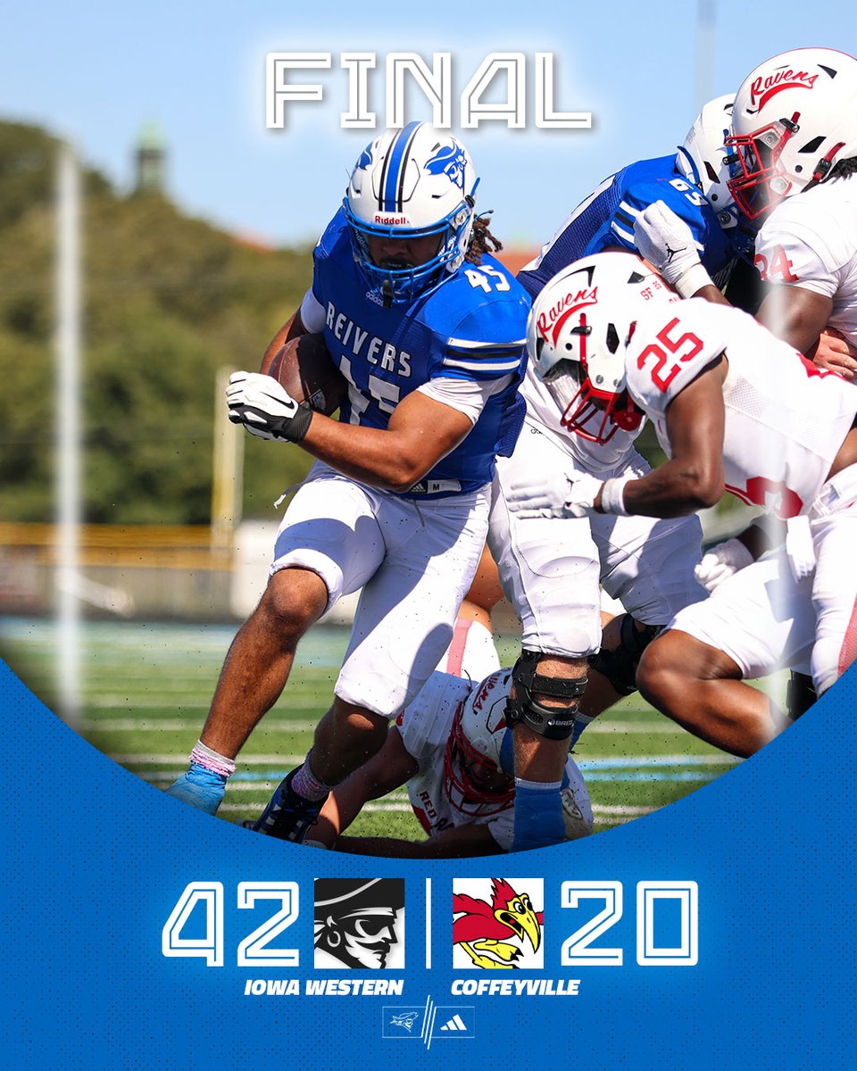FINAL!

<a href="/ReiverFootball/">IWCC Reiver Football</a> takes care of Coffeyville 42-20!
Jaxon Cherry, 6 carries, 3 TDs

#SailsUP 🏴‍☠️