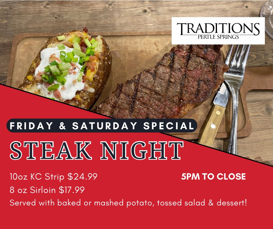 Post-game plans solved!🏈 Get the family together for steak night at Traditions, right after the Mules Football game. Nothing like a cozy patio evening to make your UCM Family Weekend memorable. 🍴🌙