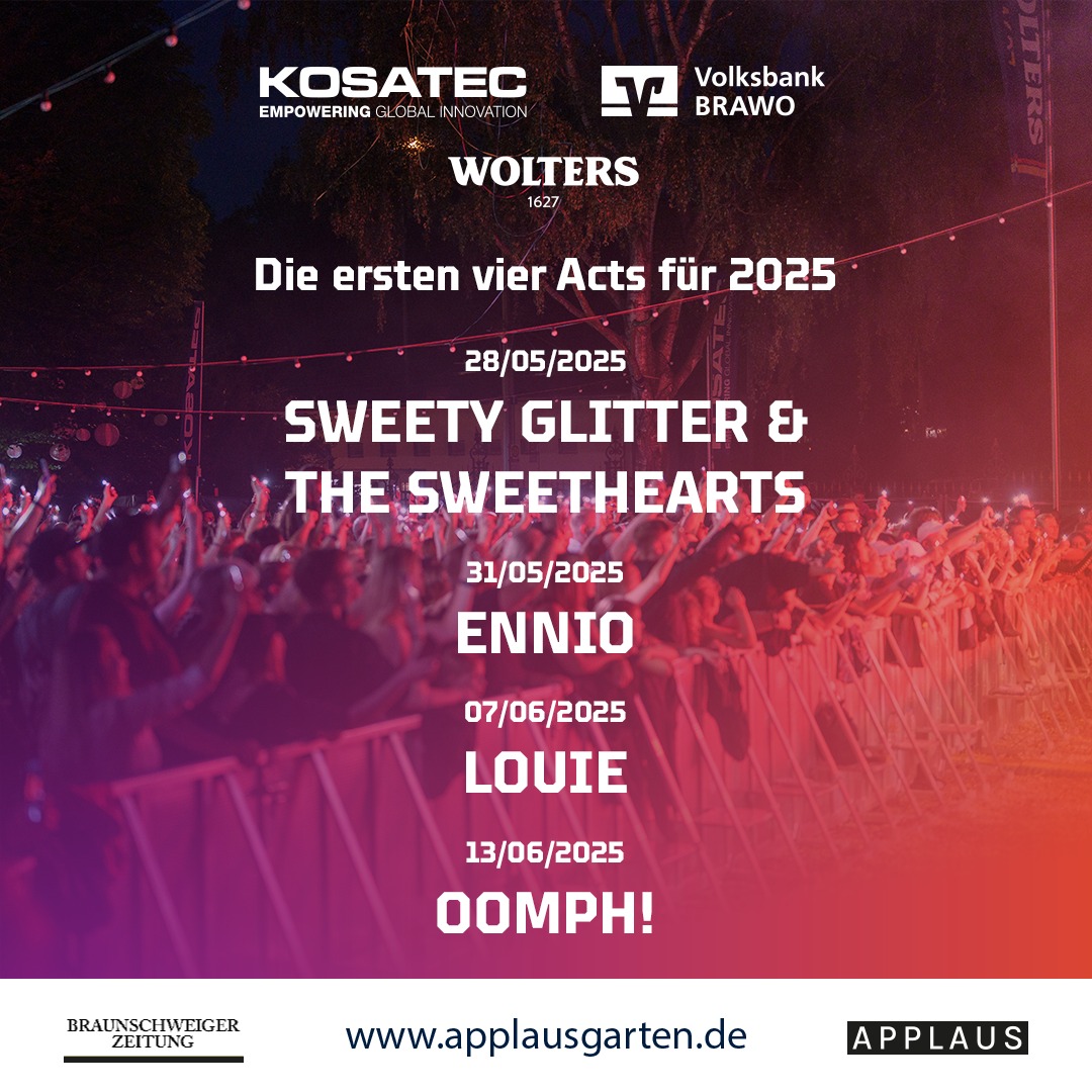 BRAUNSCHWEIG, 13.06.2025
Wir freuen uns auf Euch und unser Heimspiel!!!
Applaus Garten
Tickets:
applaus.online-ticket.de
