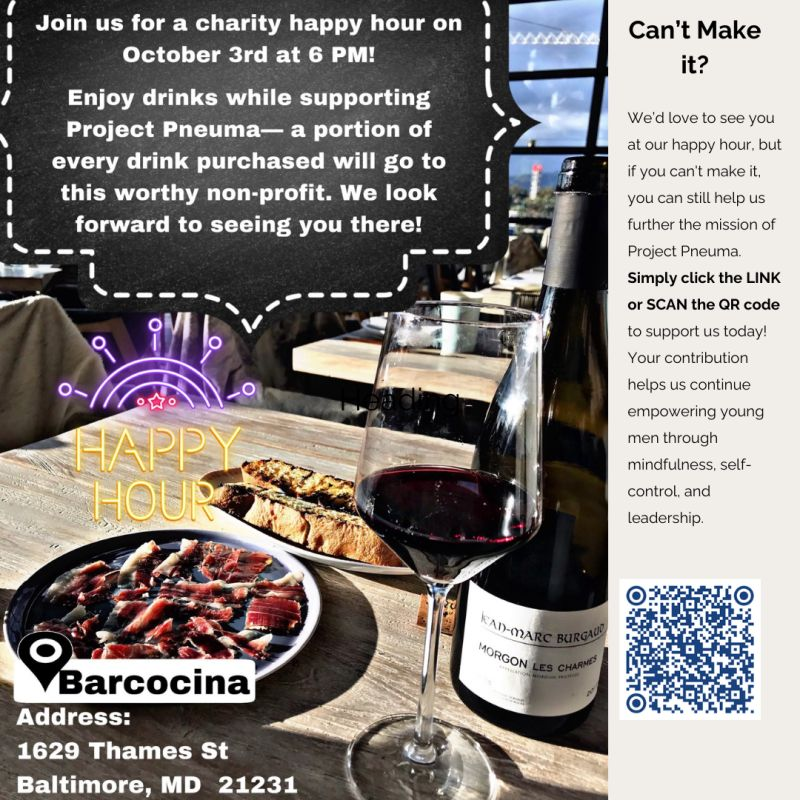 Martin Bartness (@martinbartness) on Twitter photo Join <a href="/ProjectPneuma/">Project Pneuma</a> for happy hour at <a href="/Barcocina/">Barcocina Baltimore</a> on Thurs., Oct. 3, at 6pm, and support the social-emotional development of young men in <a href="/BaltCitySchools/">Baltimore City Public Schools</a>.
#BreathingNewLife
#PathwayToWholeness
#10YearsofImpact
#LetsCelebrate Join <a href="/ProjectPneuma/">Project Pneuma</a> for happy hour at <a href="/Barcocina/">Barcocina Baltimore</a> on Thurs., Oct. 3, at 6pm, and support the social-emotional development of young men in <a href="/BaltCitySchools/">Baltimore City Public Schools</a>.
#BreathingNewLife
#PathwayToWholeness
#10YearsofImpact
#LetsCelebrate