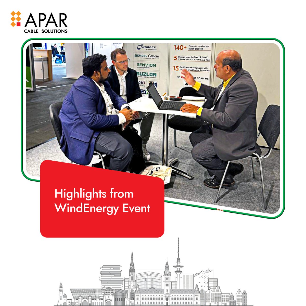 AparLdc's tweet image. It was a privilege to showcase APAR&apos;s innovative solutions and welcome esteemed guests at our stall during the WindEnergy event.

#APAR #APARCableSolutions #Future #innovations #Energy #WindEnergy #APARWiresandCables #PowerandEnergy #Hamburg #Germany