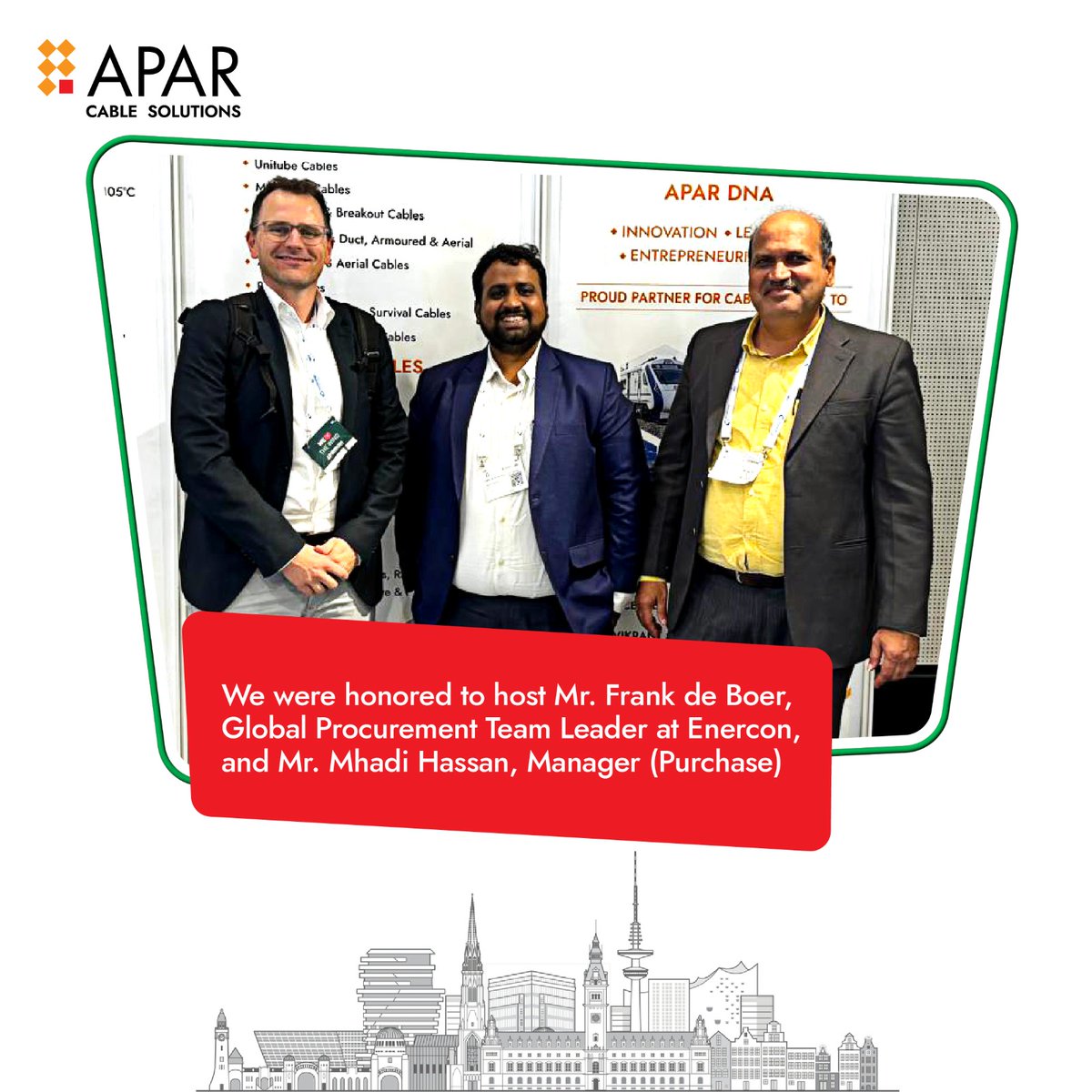 AparLdc's tweet image. It was a privilege to showcase APAR&apos;s innovative solutions and welcome esteemed guests at our stall during the WindEnergy event.

#APAR #APARCableSolutions #Future #innovations #Energy #WindEnergy #APARWiresandCables #PowerandEnergy #Hamburg #Germany