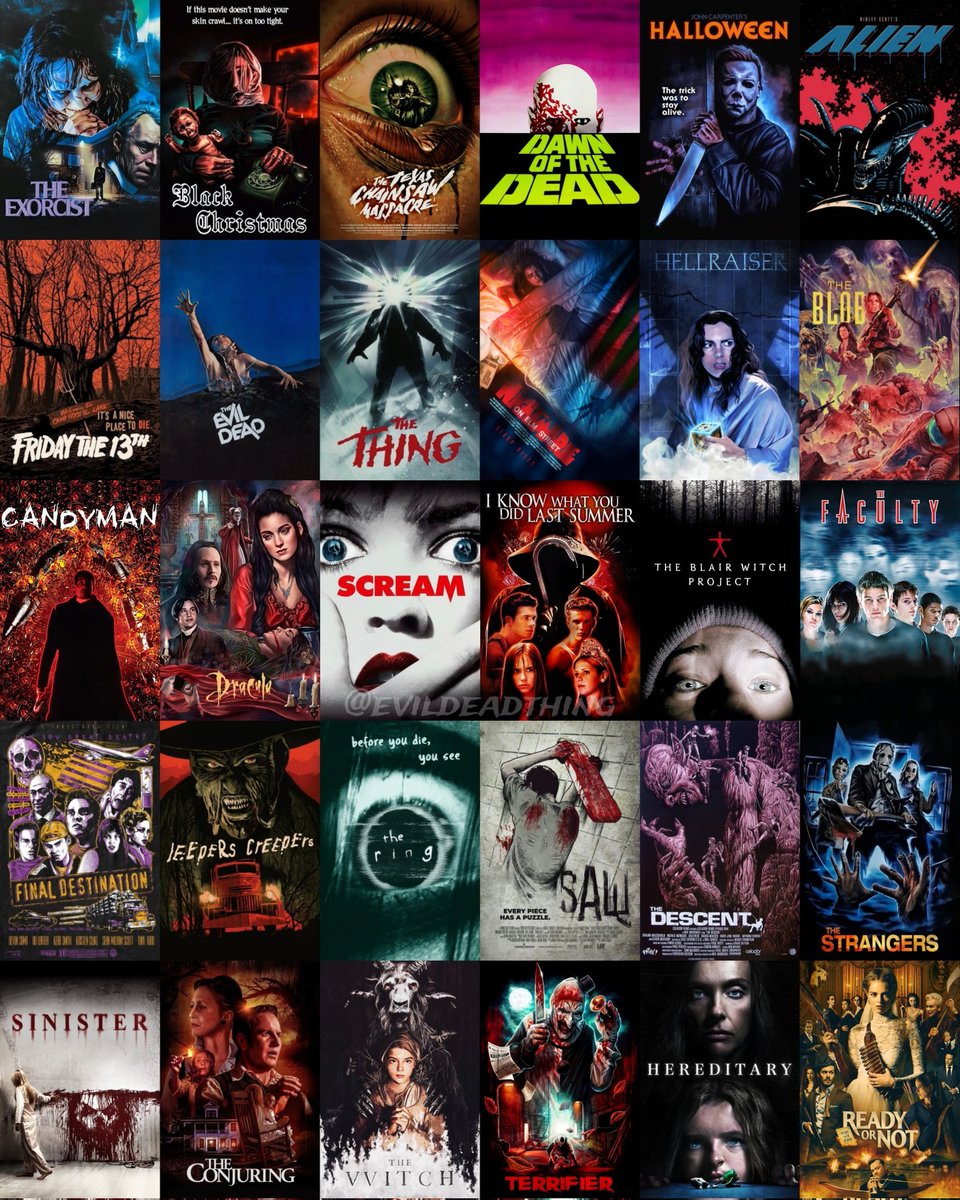 EVILSCRE4M's tweet photo. pick one horror movie from each row https://t.co/kJbjaZfl0R
