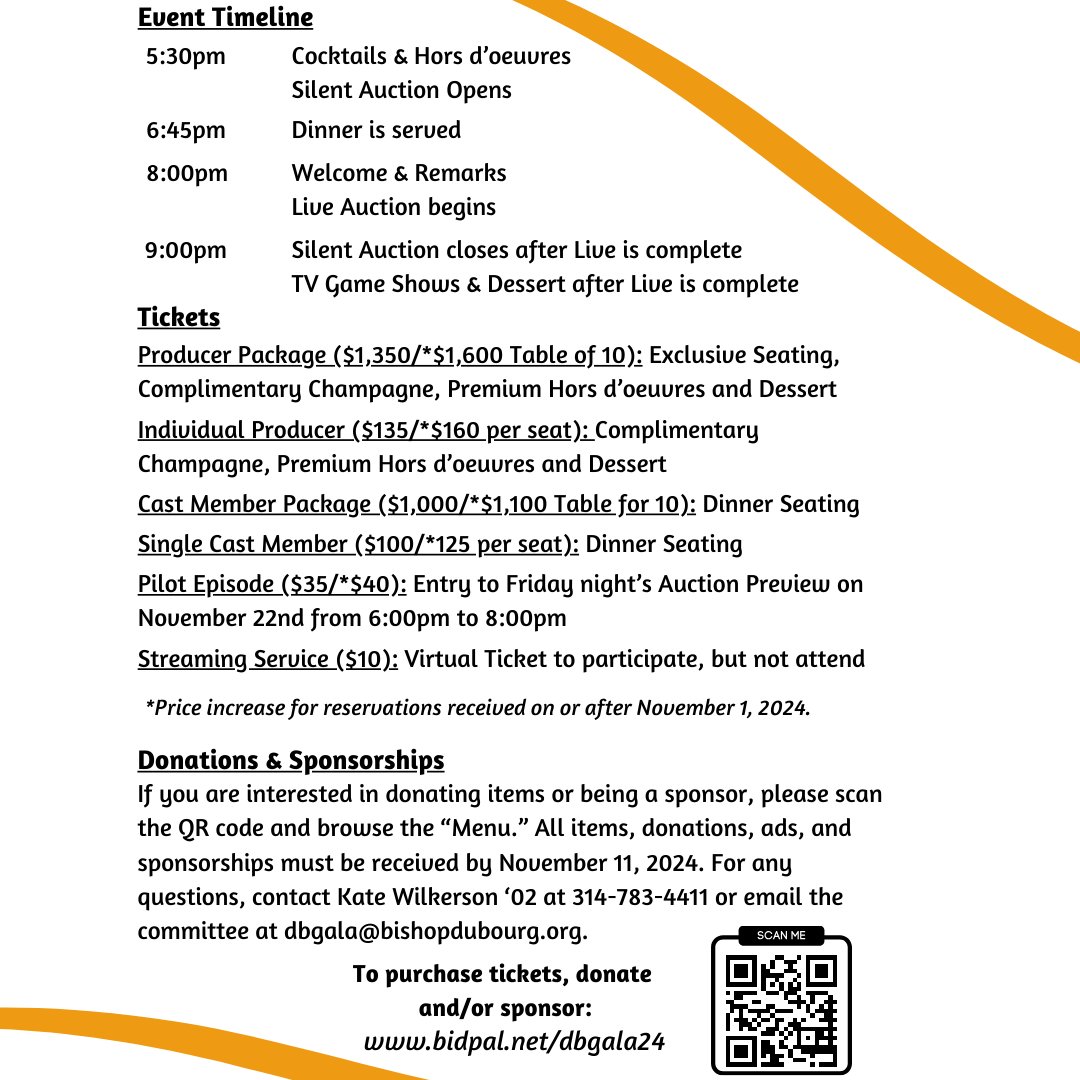 It's that time of year! 🥳

39th Annual Bishop DuBourg Gala Dinner Auction! 😃

Saturday, November 23, 2024 📅

"A Knight Where Everybody Knows Your Name" 🎥

For tickets click this link👉: bidpal.net/dbgala24

or scan the qr code on the backside of the invite!