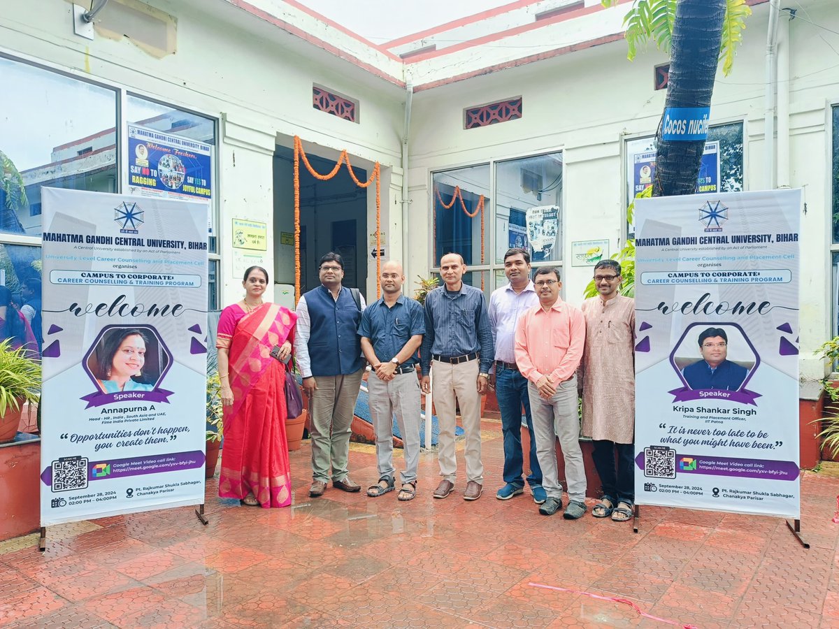 Campus to Corporate: Career Counselling &amp; Training Program successfully organised at <a href="/MGCUBihar/">Mahatma Gandhi Central University</a> . Hon'ble VC <a href="/sanjaychanakya/">Sanjay Srivastava</a> sir motivated the participants and promised to provide all the necessary supports to strengthen the University placements activities. <a href="/EduMinOfIndia/">Ministry of Education</a>