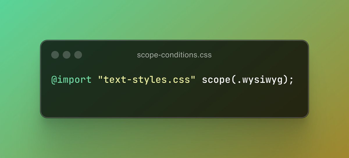 romainmenke's tweet image. Scope conditions are now supported in our #postcss bundler: github.com/csstools/postc…