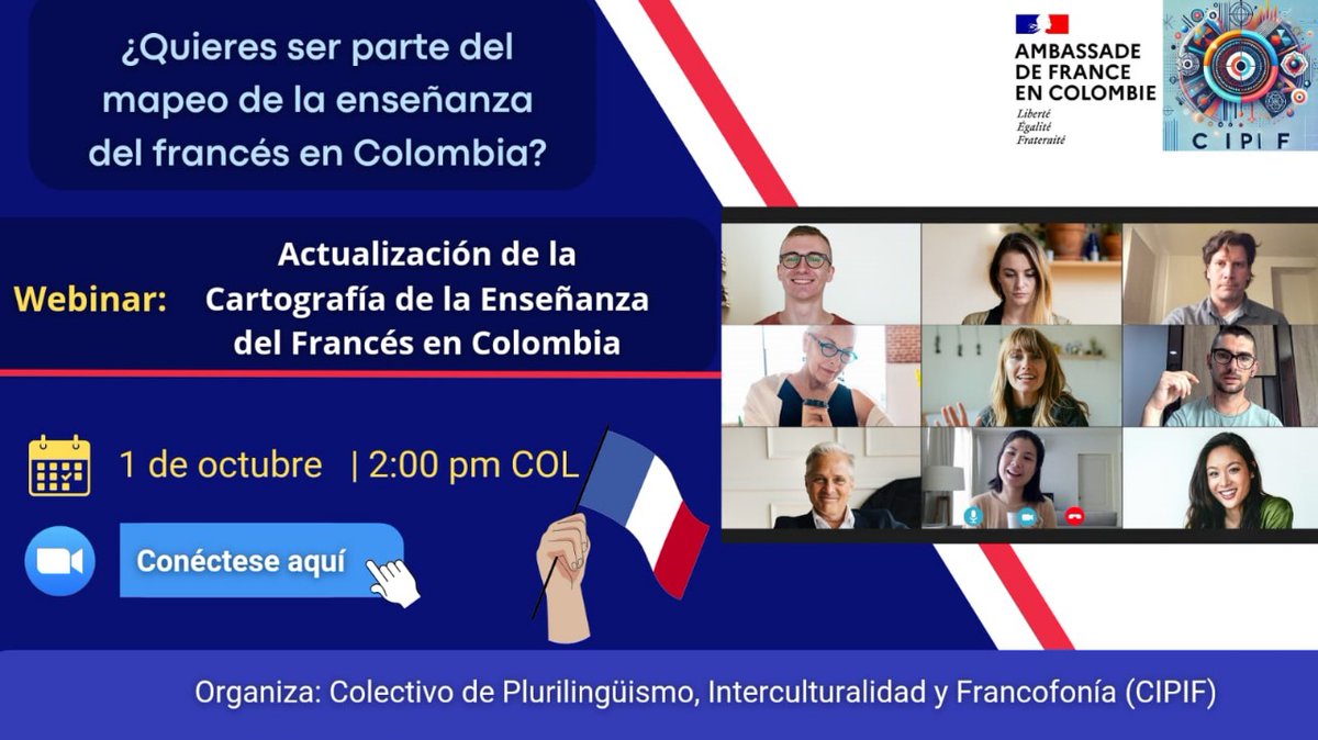 ¿Quieres ser parte de la Cartografía del Francés en Colombia? Descubre cómo este 1 de octubre a las 2 p. m. Conéctate aquí: us02web.zoom.us/j/87041599036
