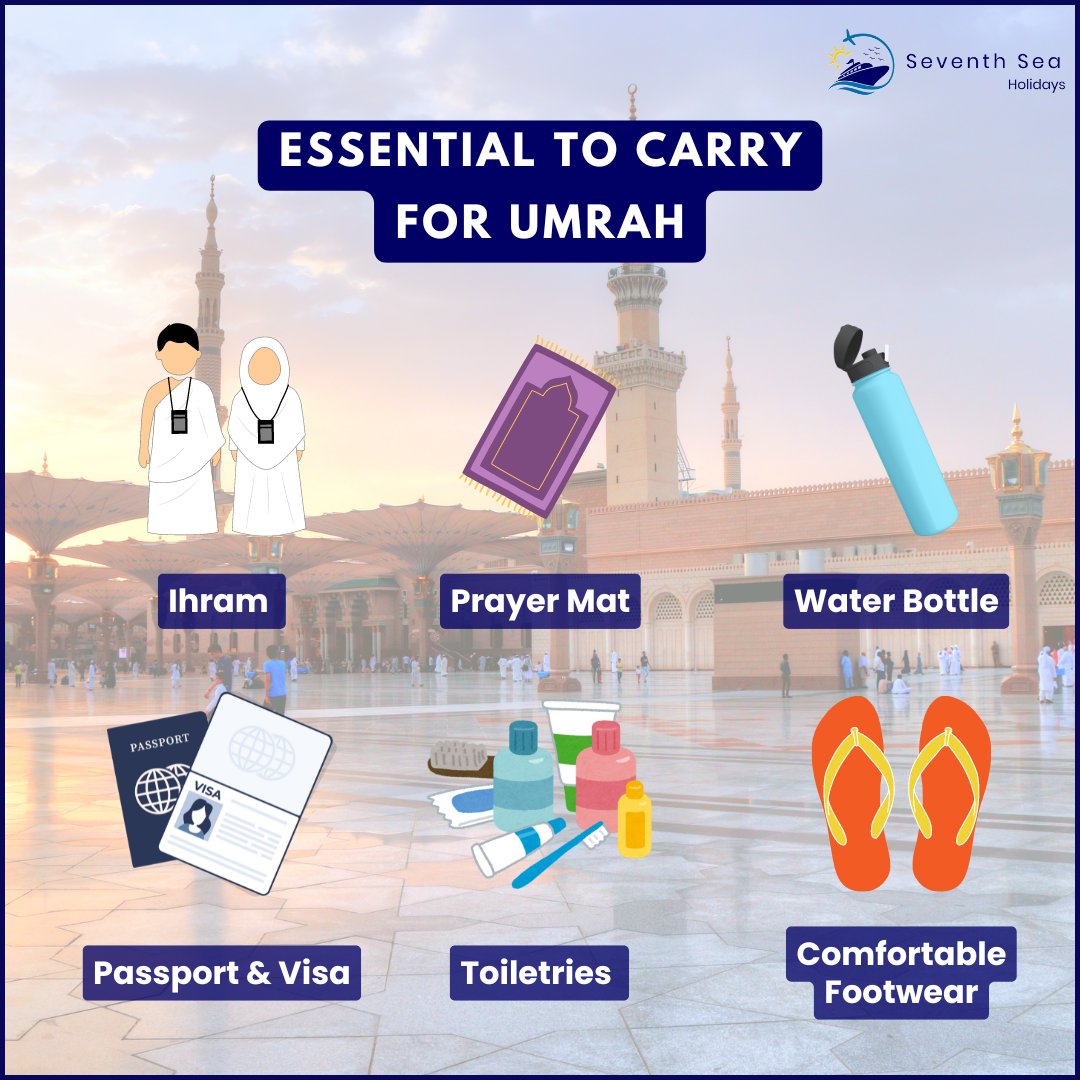 ssholidaysuae's tweet image. 🕋 Essentials to Carry for Your Umrah Journey!  

As you embark on your spiritual journey, don’t forget these must-have items for a smooth and comfortable experience.  

May your Umrah be filled with peace and blessings. 🕌🌙  

#UmrahEssentials #SeventhSeaHolidays
