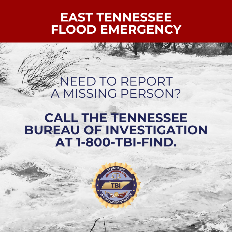 NEWS ALERT: We've established a hotline for the public needing to report a missing person in the ongoing East Tennessee flood emergency: 1-800-TBI-FIND.

MORE DETAILS: tbinewsroom.com/2024/09/28/tbi…

#TNFloods #Helene