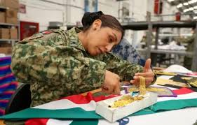 laadelita3's tweet photo. Evangelina  Rentería, Una mujer del Ejército Mexicano es la encargada de preparar el símbolo que usará @Claudiashein  nuestra  presidenta el próximo 1 de octubre. https://t.co/iyKlJ8MEfL