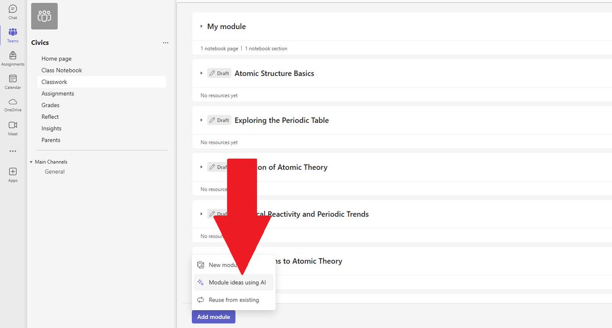 Classwork module creation with AI in Microsoft Teams for EDU has fully rolled out globally. 

Example where to find it when using Classwork. Choose "Add Module" and then "Modules ideas using AI" 💡 #edtech #edchat #MIEExpert