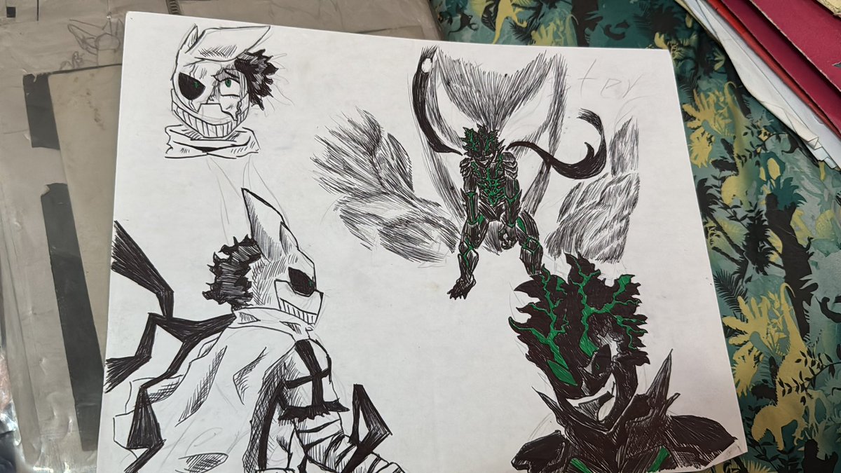 KM_miguelrandom's tweet photo. No jodas, estaba revisando viejos dibujos y me topé con un montón de las primeras ideas del fan manga (re horrible sigo dibujando)

#MyHeroAcademia 
#fanart 
#fanfiction 
#Deku https://t.co/ovaNutEkMQ