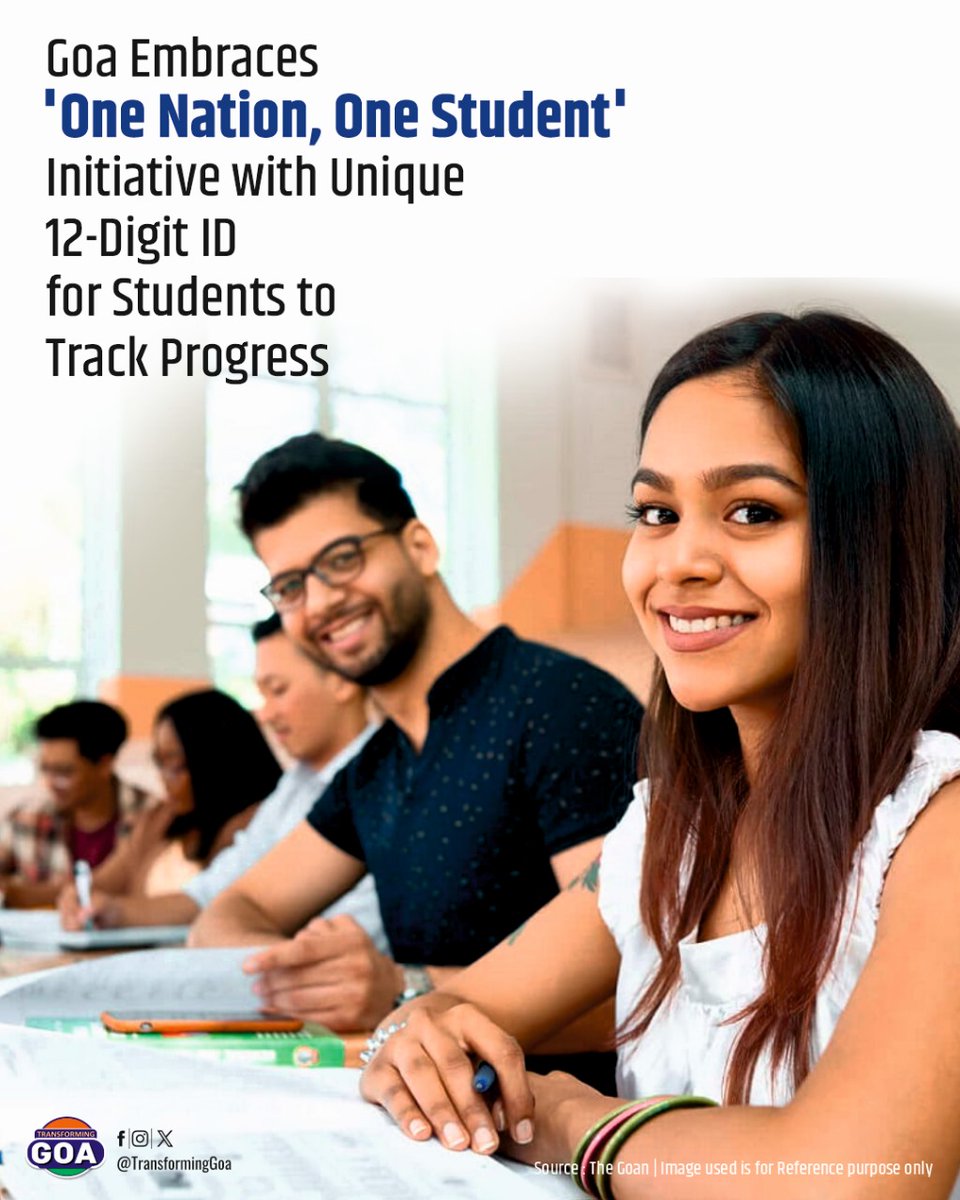 TransformingGoa's tweet image. Under the &apos;One Nation, One Student&apos; initiative, Goa is introducing a 12-digit unique ID for students to streamline academic records and track student progress. 

#GoaEducation #StudentID #DigitalEducation #EducationReforms #GoaNews #FutureOfLearning #StudentSuccess