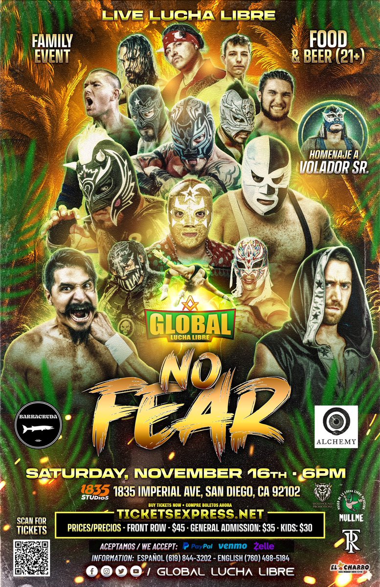 GlobalLucha's tweet image. 🚨TICKETS ON SALE🚨
📅 Saturday, November 16 2024 6pm
🎟️ ticketsexpress.net/GlobalLuchaLib…
📍1835 Studio / 1835 Imperial Ave

@luchablog @socaluncensored @hibanhuerta