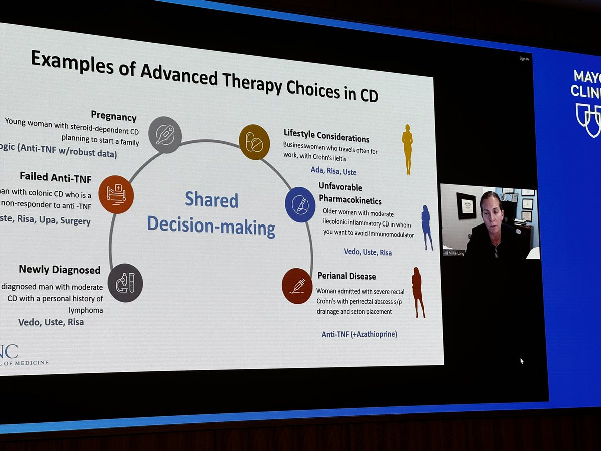 Jami Kinnucan, MD, FACG, AGAF, FCCF (@ibdgijami) on Twitter photo Here is a great summary slide for how do we select therapies in #IBD patients
✔️Shared decision making + disease specific considerations help make best decision for the pt in front of you
✔️Once treatment decision made have a plan to monitor 🎯
<a href="/MLongMD/">Millie Long</a> <a href="/MayoClinicFLGIH/">Mayo Clinic Florida Gastroenterology & Hepatology</a> Here is a great summary slide for how do we select therapies in #IBD patients
✔️Shared decision making + disease specific considerations help make best decision for the pt in front of you
✔️Once treatment decision made have a plan to monitor 🎯
<a href="/MLongMD/">Millie Long</a> <a href="/MayoClinicFLGIH/">Mayo Clinic Florida Gastroenterology & Hepatology</a>