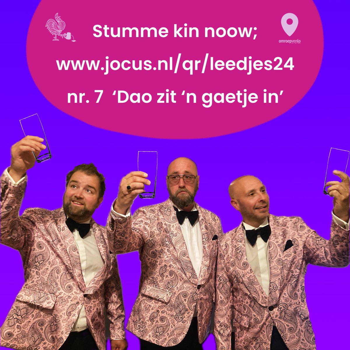Stumme kin noow;
jocus.nl/qr/leedjes24
nr. 7  ‘Dao zit ‘n gaetje in’