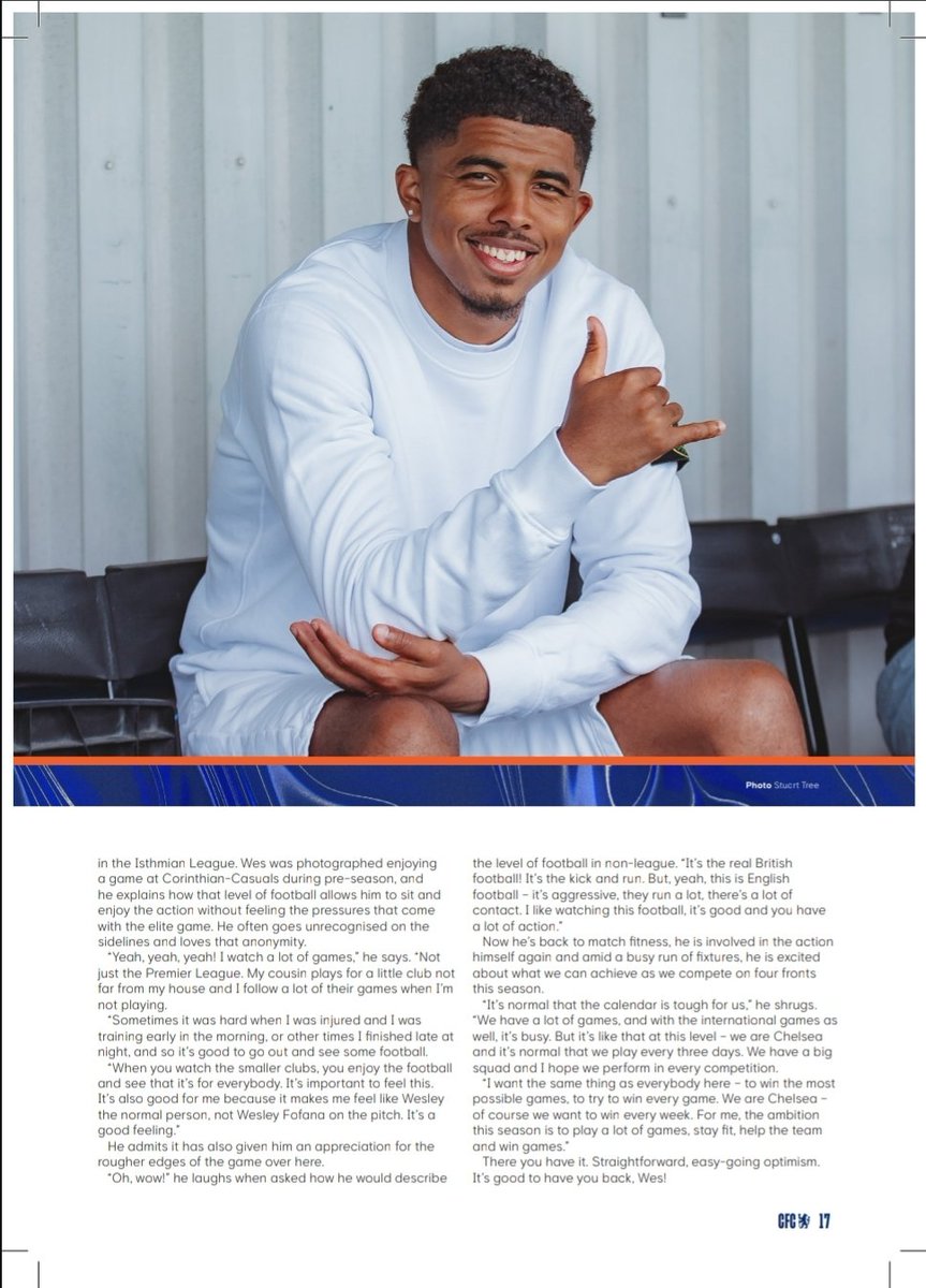 Great to see <a href="/StuartTree/">Stuart Tree</a>'s photo of Wesley Fofana in the stands at Casuals featured in the <a href="/ChelseaFC/">Chelsea FC</a> programme today!