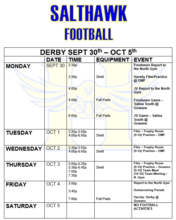 Derby Sept 30th-Oct 5th