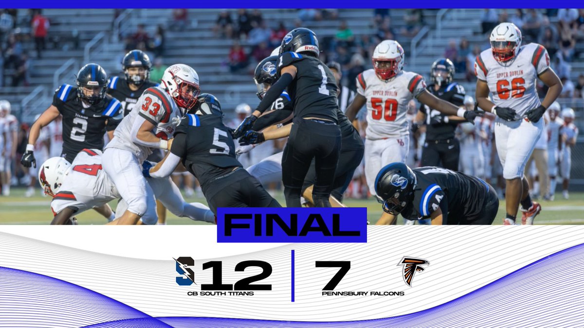 CBSouthTitans's tweet photo. FINAL SCORE: @CBSouthHS @CBSouthFootball picks up hard fought road win on Saturday, 12-7, over Pennsbury in @SOLsports @PIAASports action! #TitansWin #ROW #CBSouthAthletics https://t.co/ef91ft2TNw