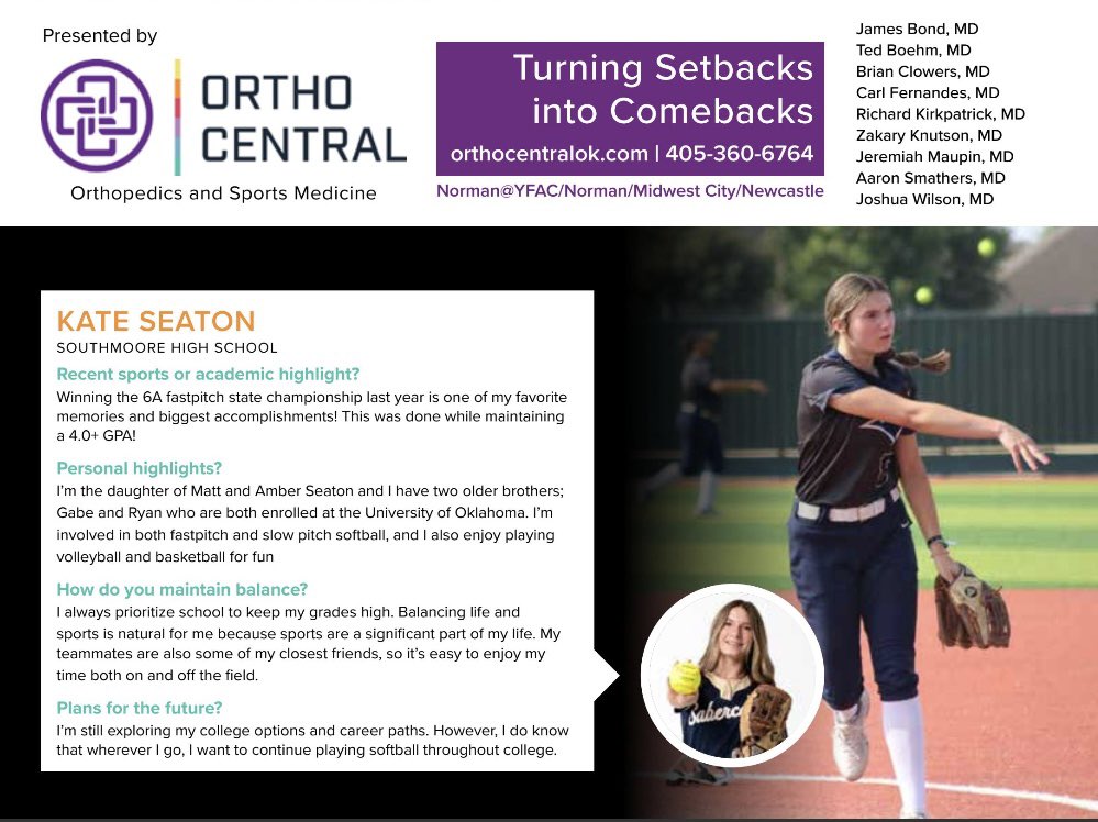 Thank you Cleveland County Lifestyle magazine and Ortho Central <a href="/normanregional/">Norman Regional</a> for recognizing athletes on and off the field!

issuu.com/lifestylepubs/…