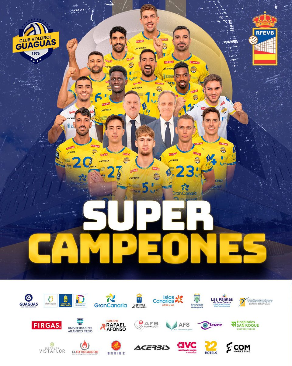 Club Voleibol Guaguas Las Palmas de Gran Canaria (@cvguaguas) on Twitter photo 💛¡𝗘𝗹 𝗖𝗩 𝗚𝘂𝗮𝗴𝘂𝗮𝘀 𝗹𝗼 𝗵𝗮 𝘃𝘂𝗲𝗹𝘁𝗼 𝗮 𝗵𝗮𝗰𝗲𝗿!
🏆El equipo se corona campeón de la SuperCopa de España tras vencer al <a href="/cvalmeria/">Unicaja Costa de Almería Voleibol 🏴💚</a> y revalida su título.
🙌🏻¡Enhorabuena, campeones!
#SuperCopa #CVGuaguas #Voleibol #GranCanaria #VisitGranCanaria #LPAVisit 💛¡𝗘𝗹 𝗖𝗩 𝗚𝘂𝗮𝗴𝘂𝗮𝘀 𝗹𝗼 𝗵𝗮 𝘃𝘂𝗲𝗹𝘁𝗼 𝗮 𝗵𝗮𝗰𝗲𝗿!
🏆El equipo se corona campeón de la SuperCopa de España tras vencer al <a href="/cvalmeria/">Unicaja Costa de Almería Voleibol 🏴💚</a> y revalida su título.
🙌🏻¡Enhorabuena, campeones!
#SuperCopa #CVGuaguas #Voleibol #GranCanaria #VisitGranCanaria #LPAVisit