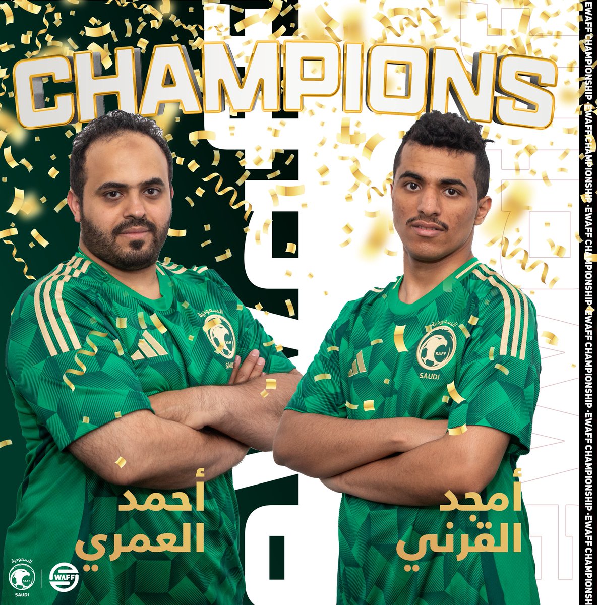 SaudiNT's tweet photo. 🏆 🏆 🏆 🏆

المنتخب الوطني لكرة القدم الالكترونية بطل بطولة اتحاد غرب آسيا لكرة القدم الإلكترونية - للمرة الرابعة 🦅 🇸🇦 

ألف مبروك لصقورنا 💚

#معاك_يالأخضر
#ewaff