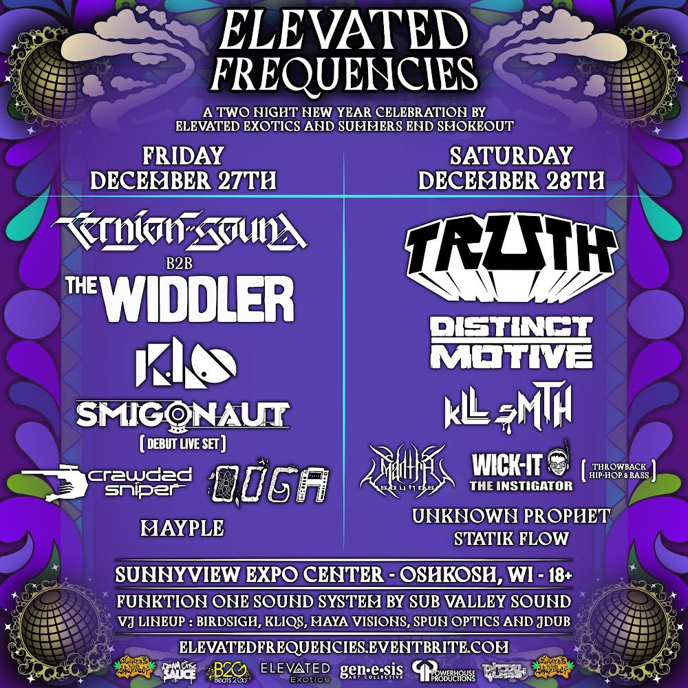 Elevated Frequencies reveals inaugural New Year's event in Oshkosh, Wisconsin ft. TRUTH, Ternion Sound b2b The Widdler + more.