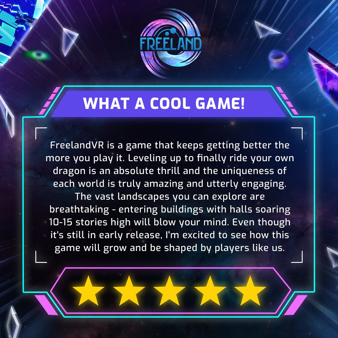 FreelandVr's tweet photo. Another round of great reviews, We are SO thankful for the love shared for Freeland. We will continue to bring more and more to the game! 💙 

#Freeland #newgame #freegame #freetoplay #vr #virtualreality https://t.co/GoReAmGCKE