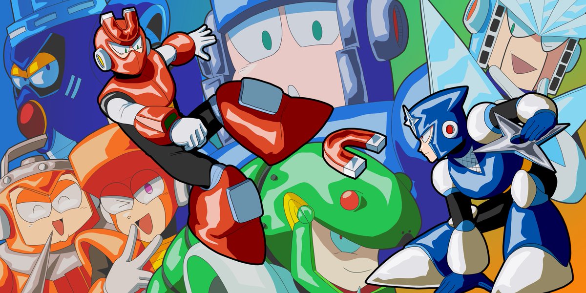 ロックマン3のボスの集合絵です 34周年だったし…な！