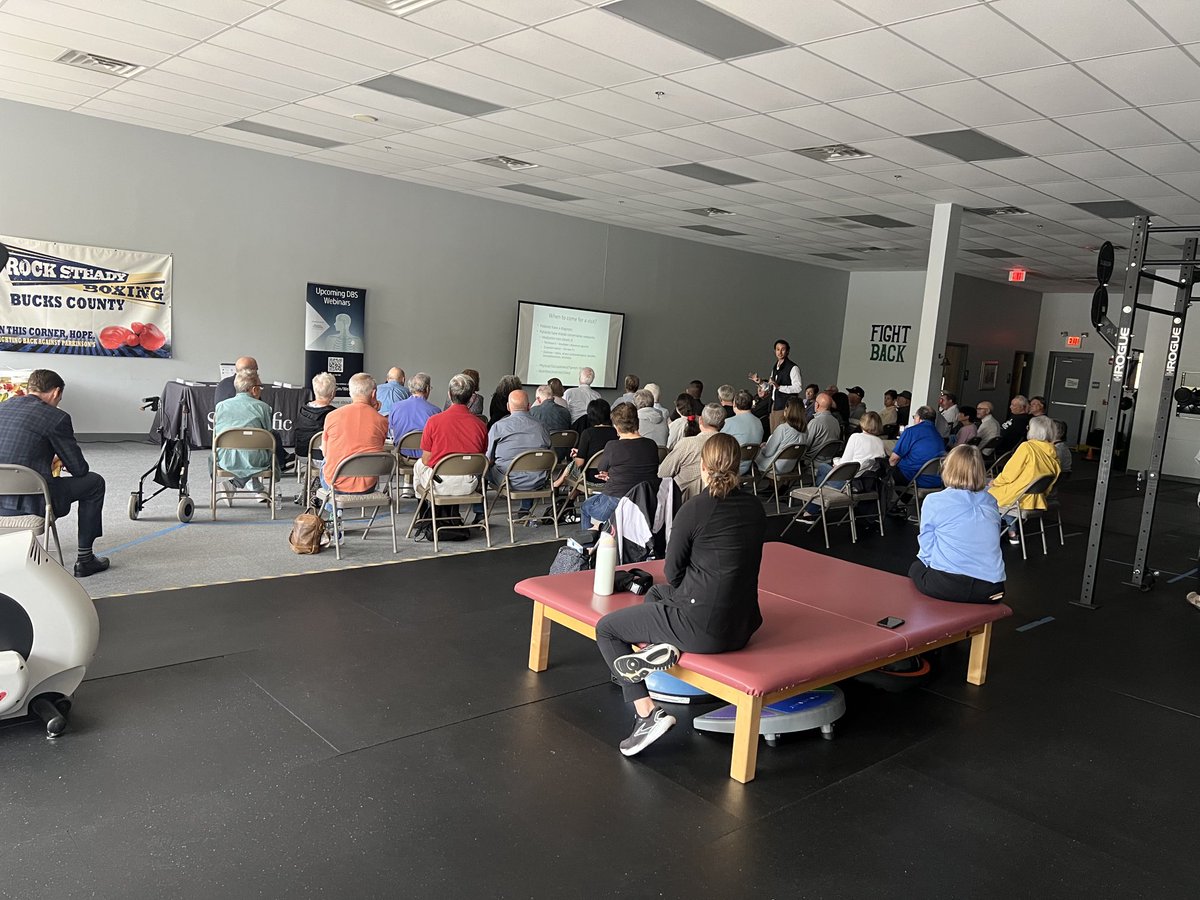 CaseyHalpern5's tweet image. Thank you to Matt Korn, Boston Scientific, and Rock Steady Boxing for hosting this educational event in Bucks Country. I shared details about deep brain stimulation and focused ultrasound with one of the most vibrant Parkinson’s audiences I have ever engaged. Notremorleftbehind!