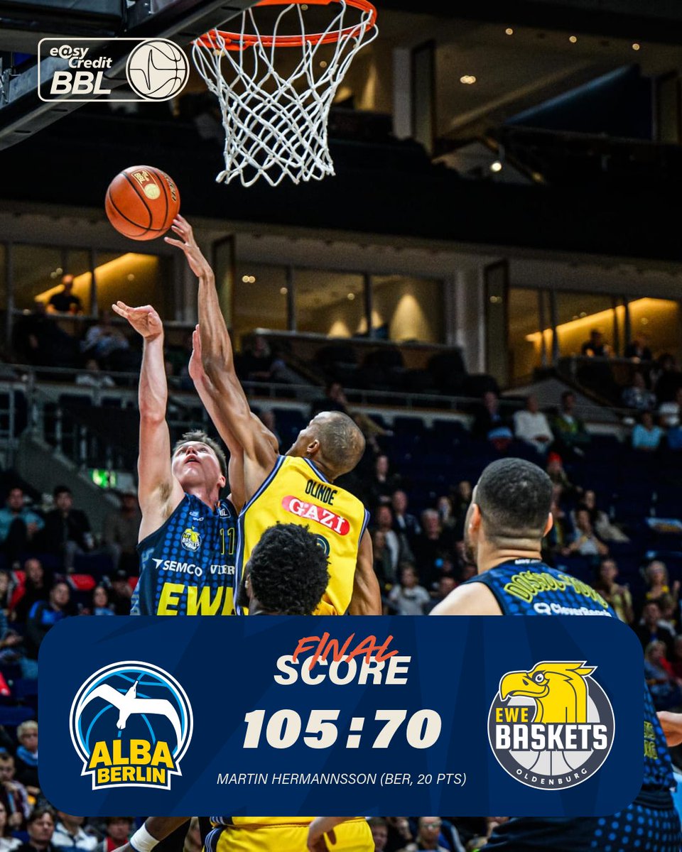 easyCreditBBL's tweet photo. Eindrucksvolles Statement von @albaberlin🤩
Gegen starke Oldenburger wird ein klarer Heimsieg gefeiert.

#easyCreditBBL #welcometowow #madetowow https://t.co/CKdoyHoI6Y