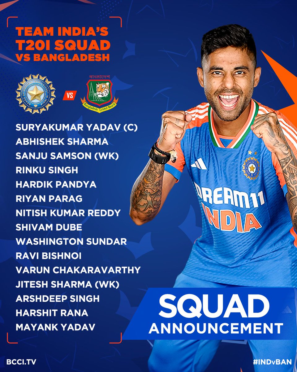 News 🚨#TeamIndia squad for T20 against #Bangladesh