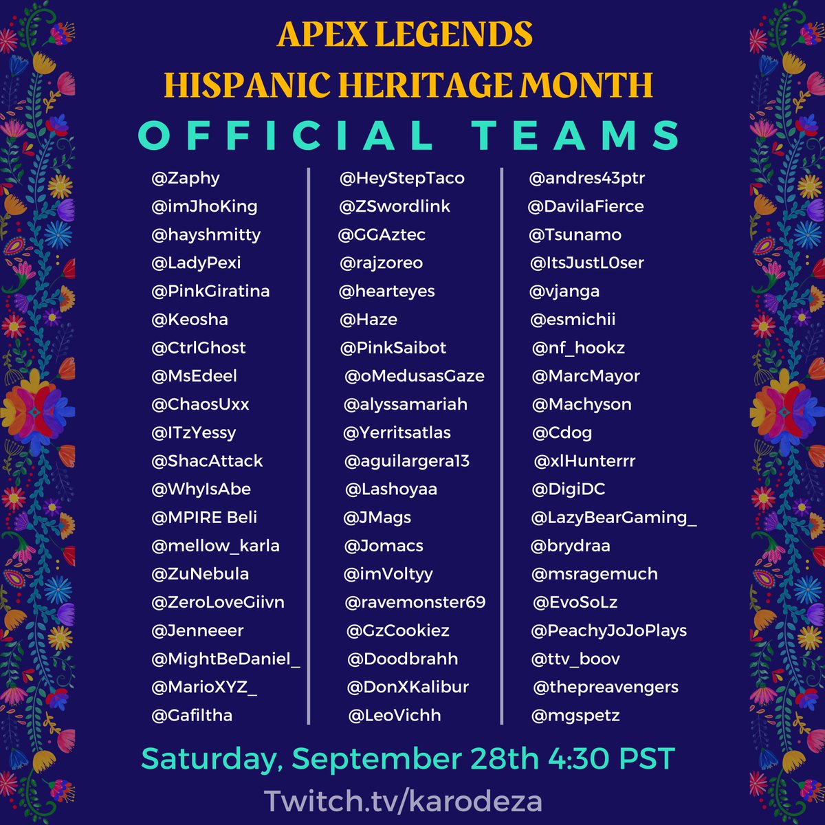 🎉TODAY IS THE DAY!!!🎉

TUNE IN @ 4:30PM PST TO WATCH SOME AMAZING AND TALENTED HISPANIC CREATORS!