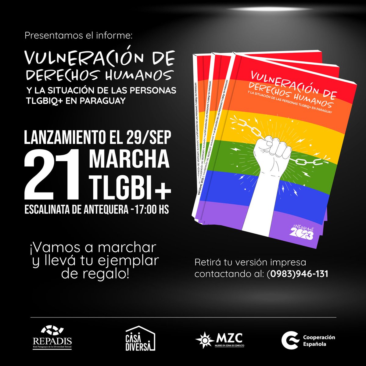 Te invitamos a marchar el día de mañana, estaremos entregando copias del informe en la escalinata y la plaza de la democracia.
Te esperamos no faltes!
<a href="/AECIDPARAGUAY/">AECID Paraguay</a> <a href="/MZC_Cooperacion/">MZC Cooperación</a> <a href="/DiversaCasa/">Casa Diversa</a>