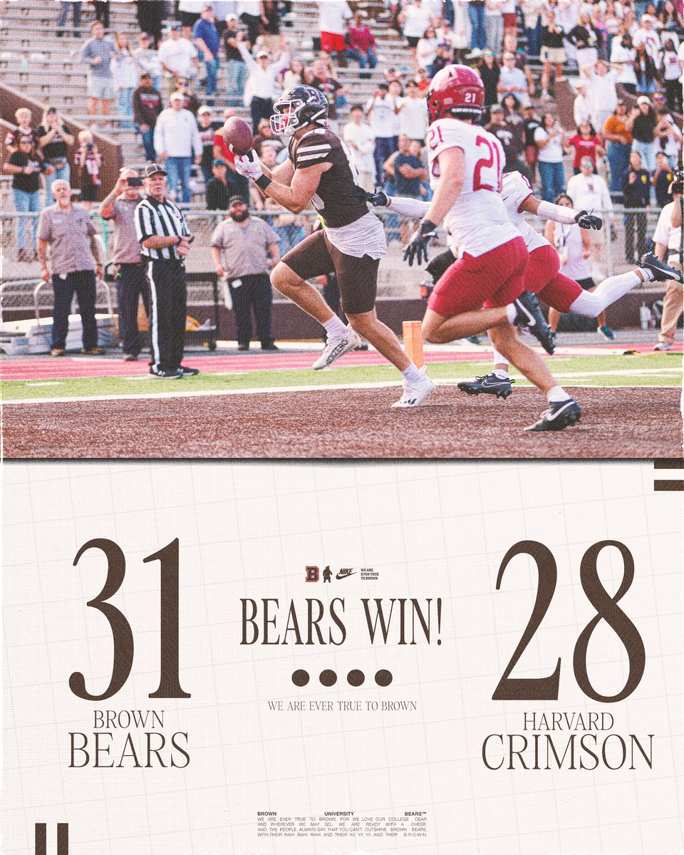 THE BROWN BEARS HAVE KNOCKED OFF THE HARVARD CRIMSON‼️‼️‼️

NEVER COUNT US OUT

#EverTrue