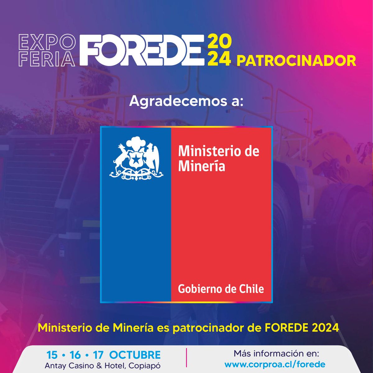 CORPROA's tweet photo. El Ministerio de Minería es Patrocinador de #forede 2024 https://t.co/L7YJFk5jpk