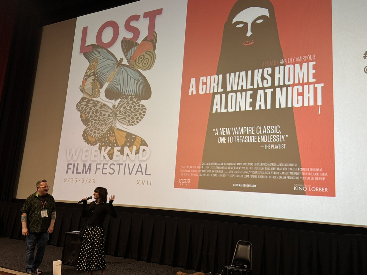 CBCCPodcast's tweet photo. "Look at this rectangle and feel things!"
Ana Lily Amirpour introduces the 10th Anniversary Screening of her A GIRL WALKS HOME ALONE AT NIGHT. #LostWeekendXVII https://t.co/QmfjEUTDnk